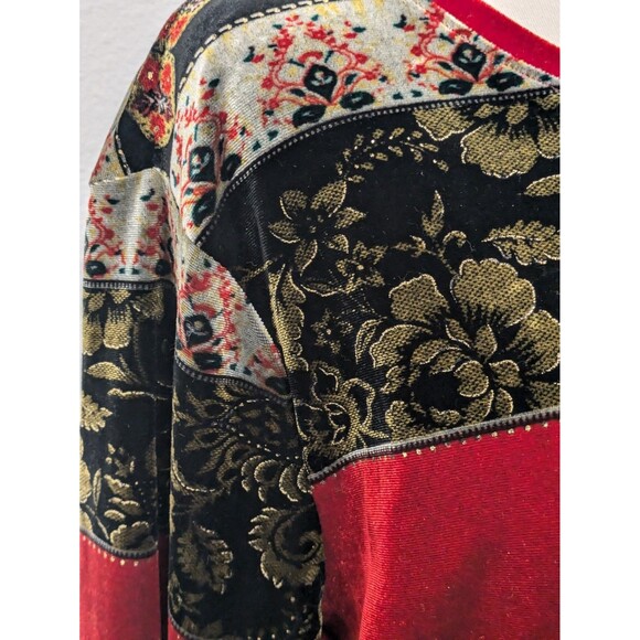 White Stag Black/Red Crushed Velvet Christmas Floral Print Long Sleeve Top sz L - Picture 6 of 11